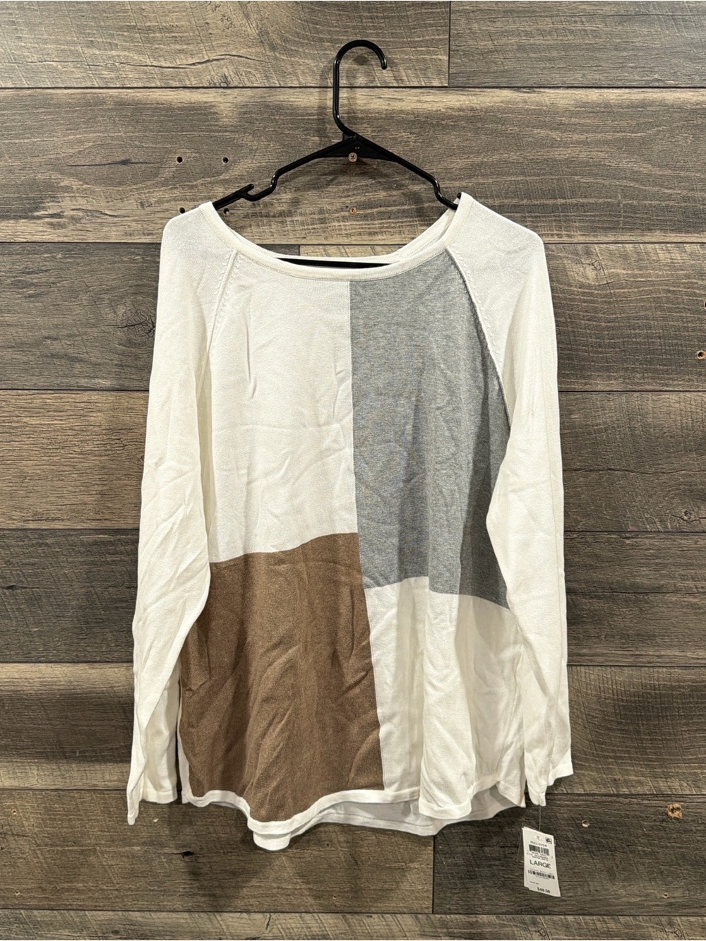 Karen Scott White, Gray & Brown Colorblock Long Sleeve Top